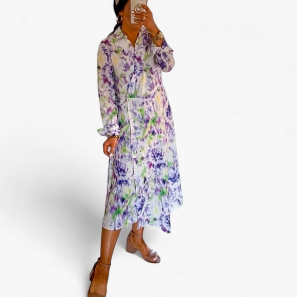 SCOOP  Chic Floral Long Sleeve Dress in Purple and Green - Picture 1 of 11